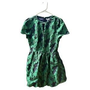 TCEC Avara Meredith Green Floral Short Bollon Mini Sleeve Dress L